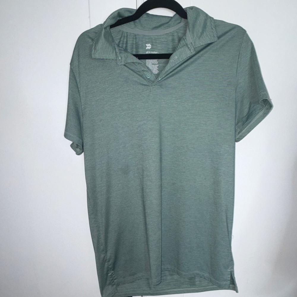 All in Motion Men's Striped Polo Shirt Green Gray Short Sleeve Size M